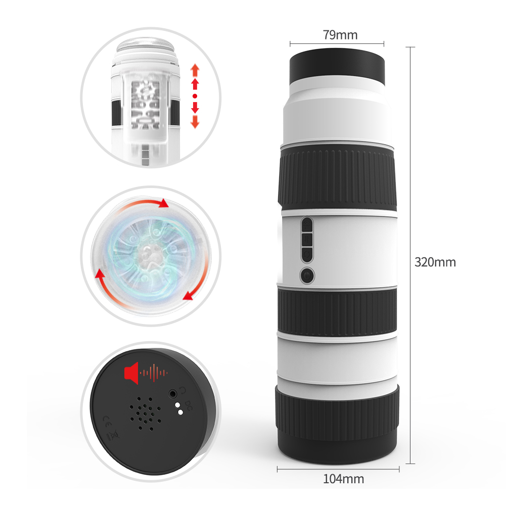 Masturbador masculino interactivo con funciones de rotaci&oacute;n y vibraci&oacute;n.