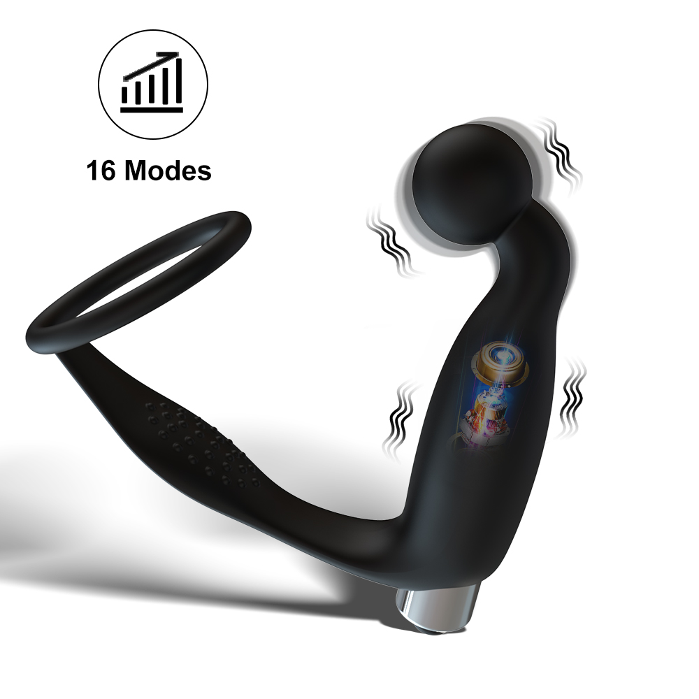 Masajeador de pr&oacute;stata vibratorio con tap&oacute;n anal con anillo para el pene