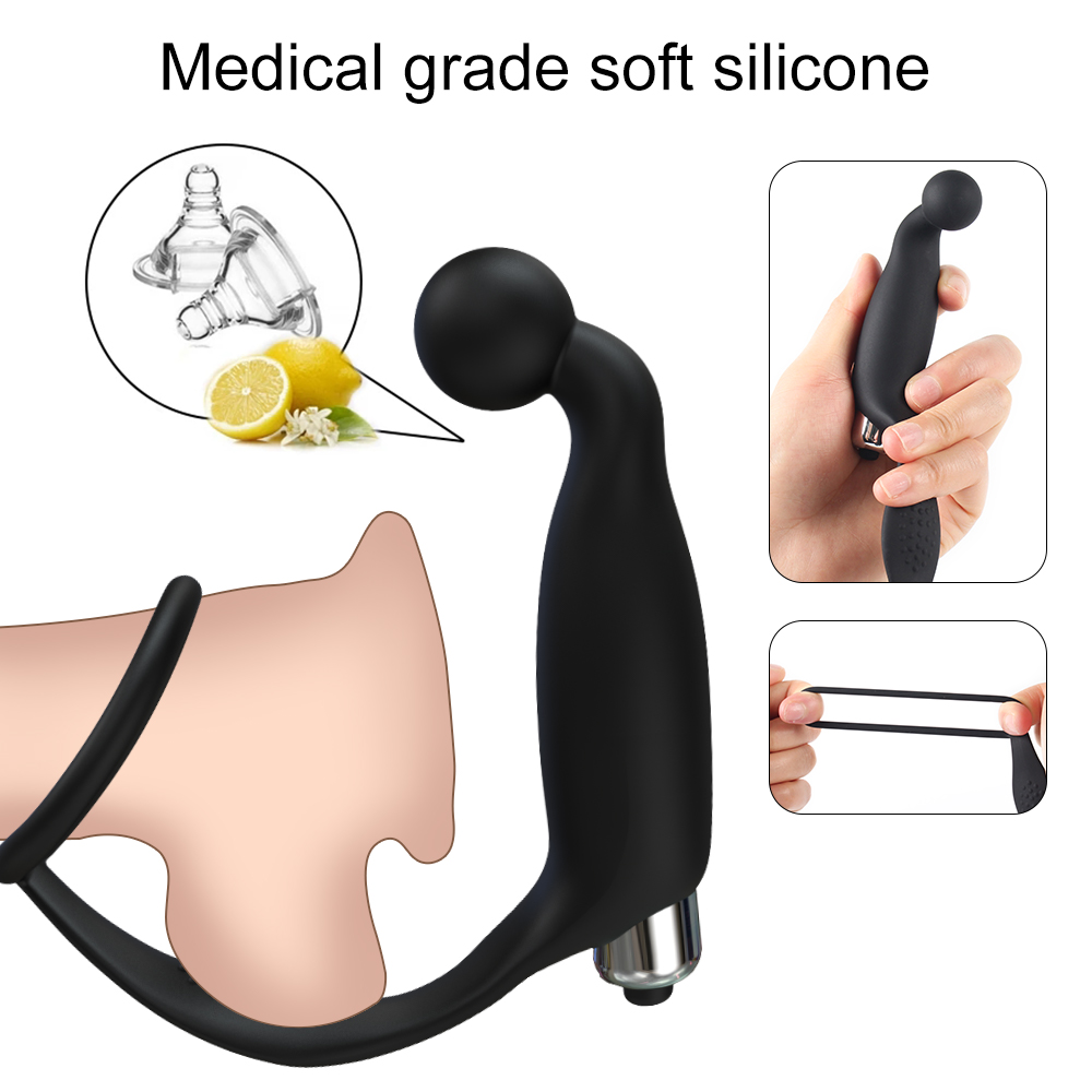 Masajeador de pr&oacute;stata vibratorio con tap&oacute;n anal con anillo para el pene