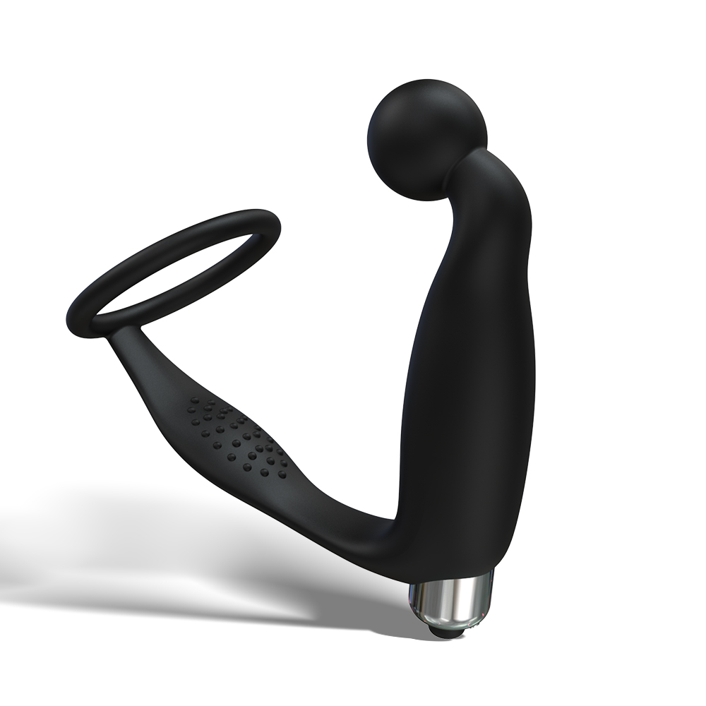 Masajeador de pr&oacute;stata vibratorio con tap&oacute;n anal con anillo para el pene